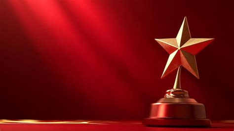 Gold star award with red base on red background | Premium AI-generated ...