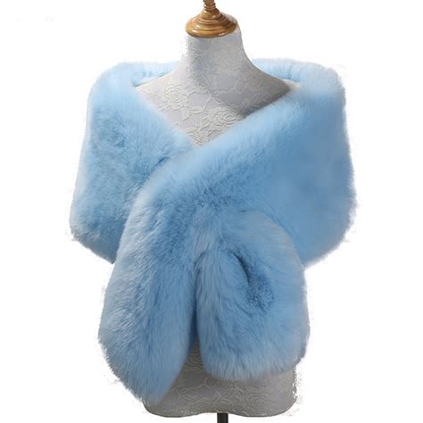 2020light Blue Faux Fur Stole For Wedding Bridesmaids Shawl Faux Fur Bridal Shawl Blue Winter