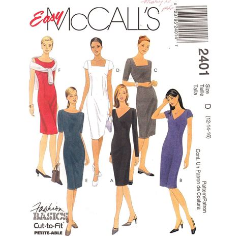 Sheath Dress Pattern McCalls 2401 Fitted Square Neck Dress V Neck