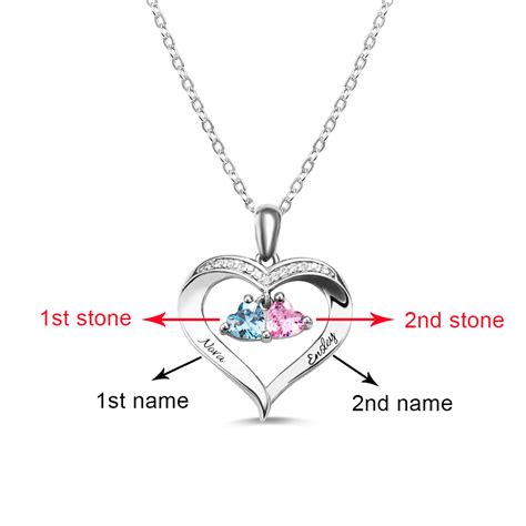 Personalized Heart Birthstone Necklace With Engraving In Silver