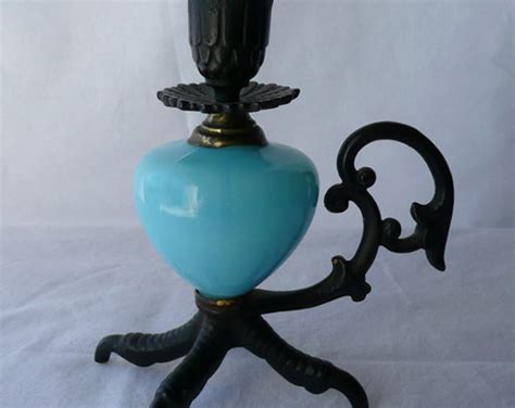 Antique Victorian Claw Candle Holder Blue Glass Center Gothic And