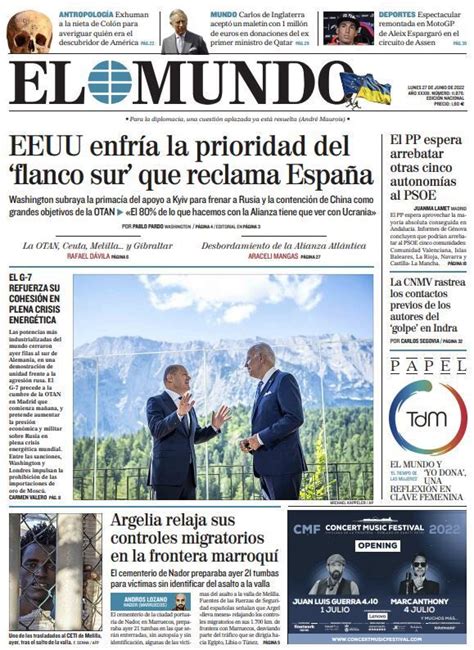 Front Page Of EL MUNDO For Monday June 27 2022 Teller Report