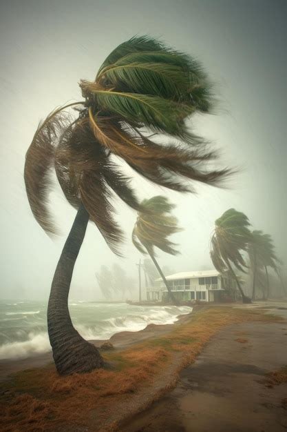 Premium Photo Palm Trees Bending In Strong Hurricane Winds Created