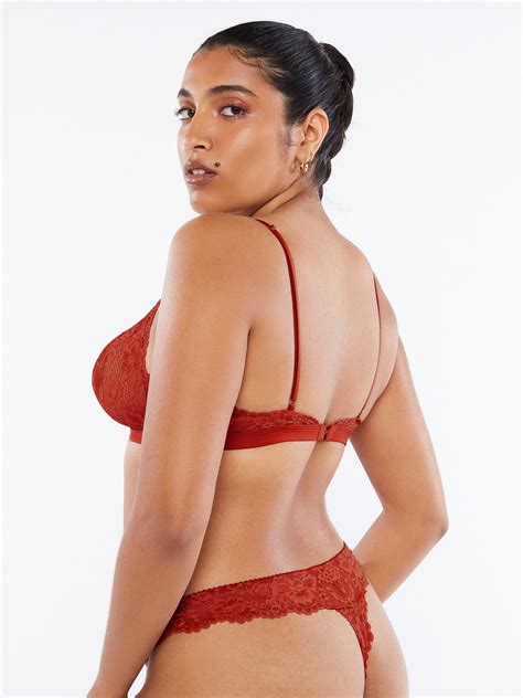 Floral Lace And Mesh Bralette In Red Savage X Fenty