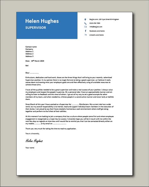 Supervisor Cover Letter Example Free Managing Staff Leadership