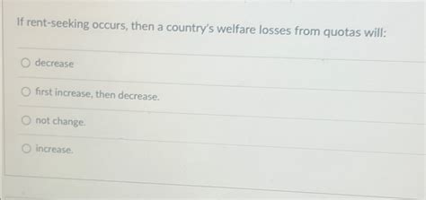 Solved If Rent Seeking Occurs Then A Country S Welfare Chegg