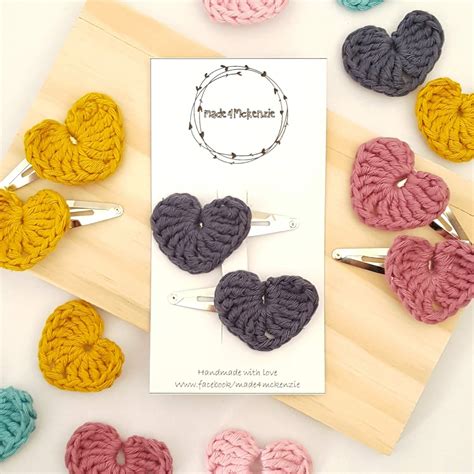 Crochet Heart Hair Clips Felt