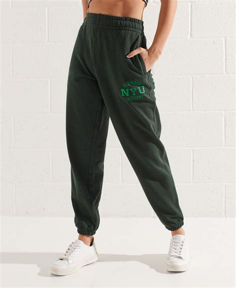 Womens College Graphic Joggers In Academy Dark Green Superdry