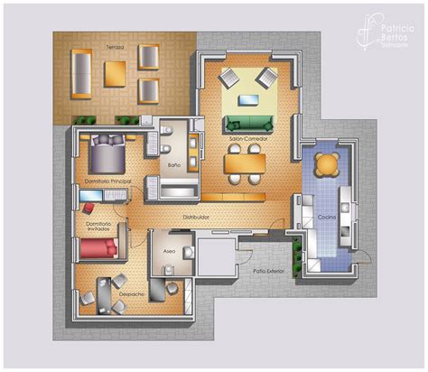 Plano de distribución a color de vivienda