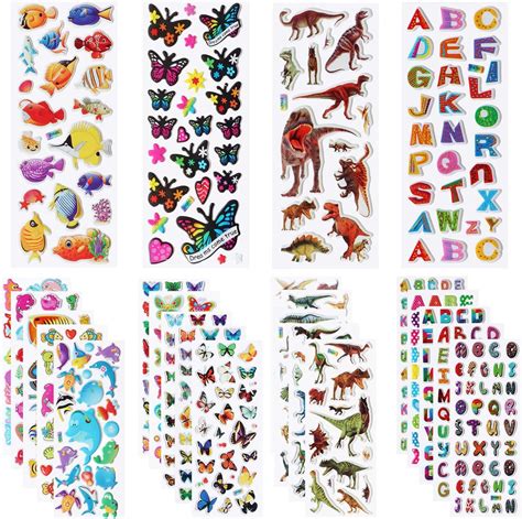 Autocollants 3D Pour Enfants 24 Feuilles Relief Stickers Compris