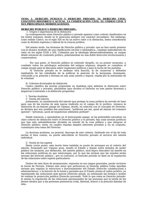 Dcho Civil Tema 1 TEMA 1 DERECHO PÚBLICO Y DERECHO PRIVADO EL