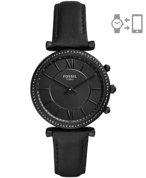 Fossil Womens Hybrid Smart Watch Carlie Black Leather Strap Watch 36mm And Reviews Macys