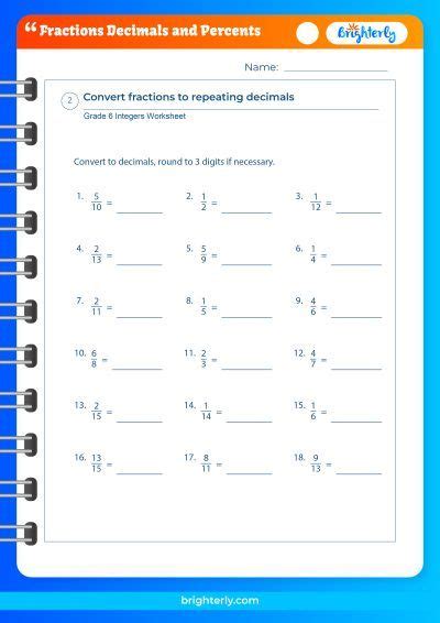 Free Fractions Decimals And Percents Worksheets Pdfs