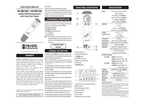 HI 98129 Combo Le Testeur 4 En1 PH EC TDS C