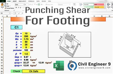 Punching Shear In Footing Design Excel Sheet