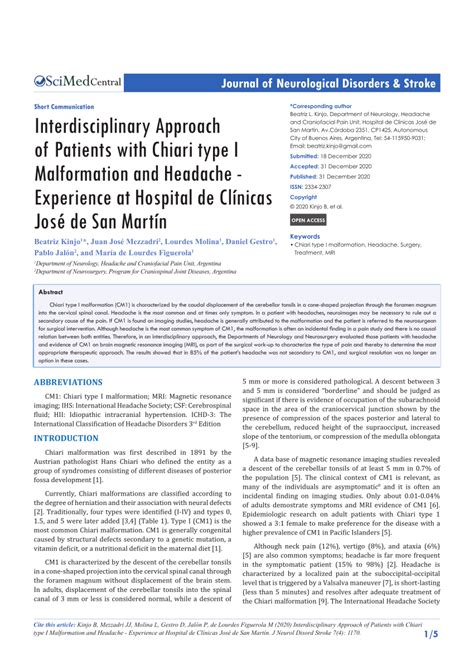 PDF Interdisciplinary Approach Of Patients With Chiari Type I