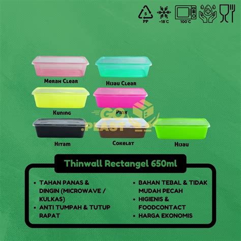 Jual THINWALL 650 ML WARNA KOTAK MAKAN PLASTIK 650 ML WARNA 25 PCS