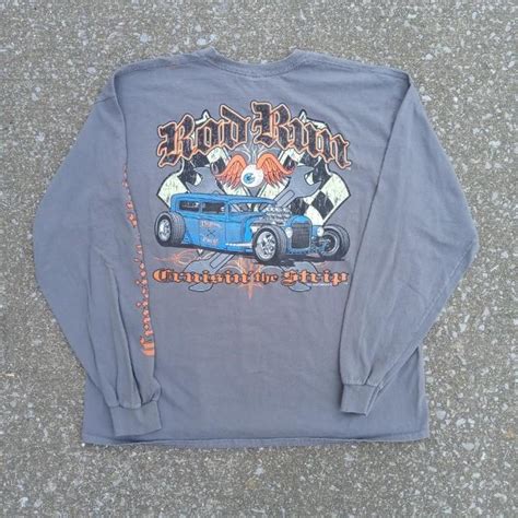 Vintage Hot Rod Run Muscle Car Long Sleeve Tee Size Depop