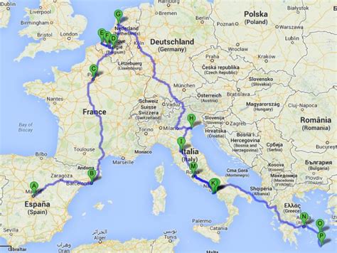 Mapa De Europa Con Las Principales Ciudades Y Carreteras Marcadas En Verde