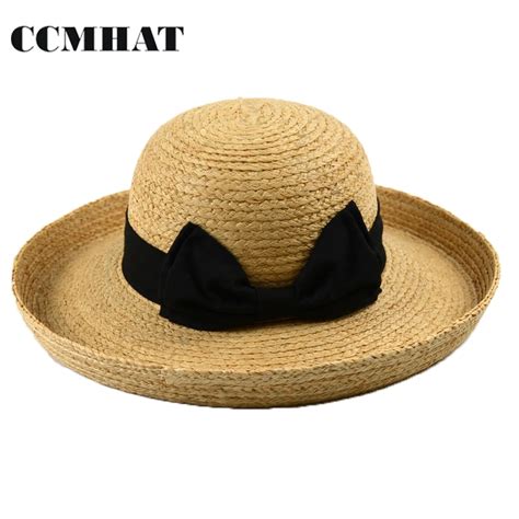 Ccmhat 100 Raffia Straw Hat For Women Summer Wide Brim Girl Raffia Sun