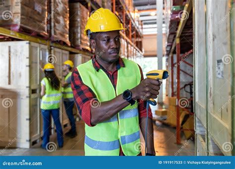 Black Warehouse Worker Do Inventory Scan Stock Image Image Of Package