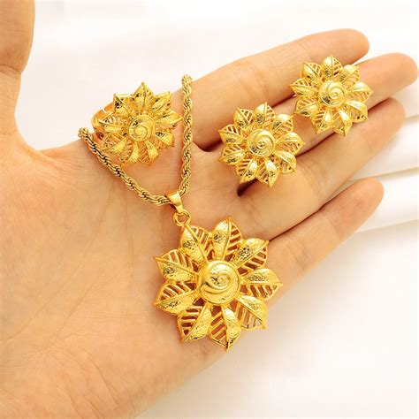 Earrings Ring Jewelry Sets Habesha Sets Gold Color Dubai Jewelry