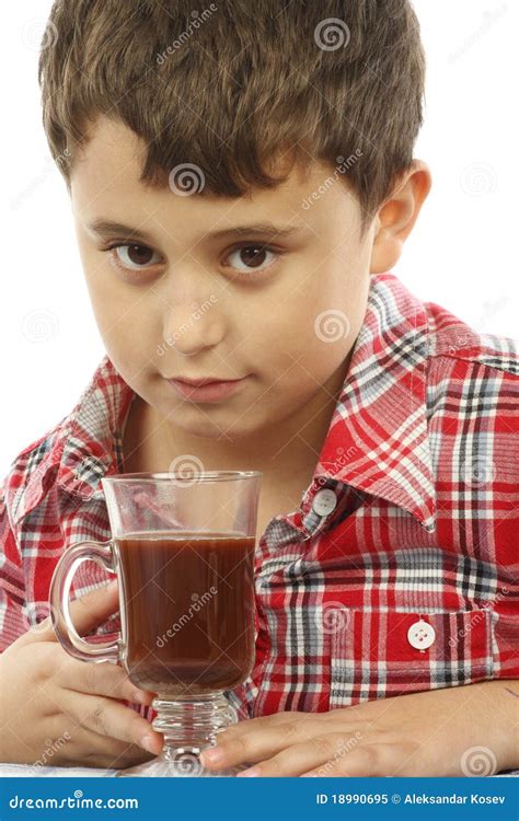 Boy Drinking Hot Chocolate Stock Image Image Of Drink 18990695