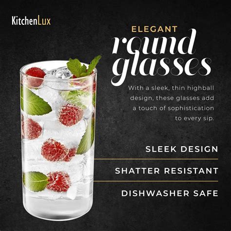 Kitchen Lux Thin Round Drinking Glasses Set Of 6 19 Oz Tall Water Glasses Highball Glass Cups