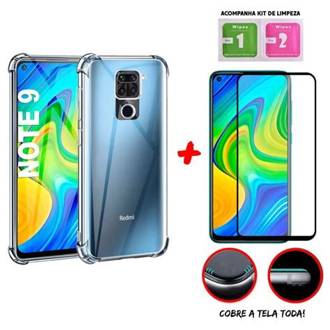 Kit Capinha Transparente Anti Impacto Para Xiaomi Note 9 Película 3D