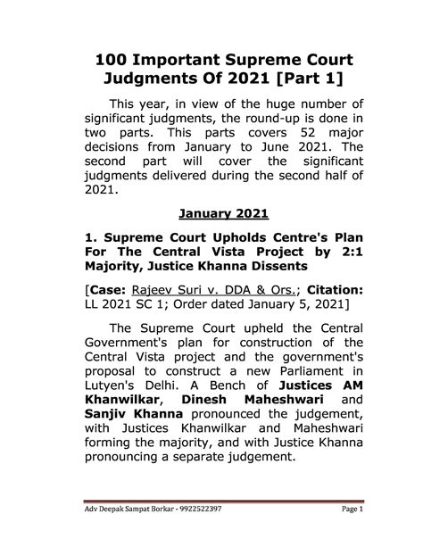 100 Important Supreme Courts Judgment In 2021 22010 2 112524 100 Important Supreme Court