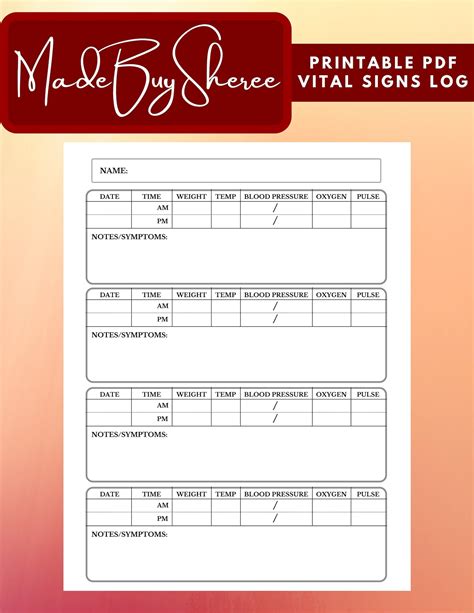 Printable Vital Signs Log Sheet