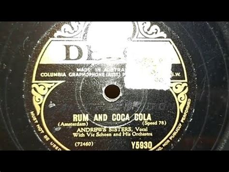 Rum And Coca Cola Andrews Sisters Australian Decca Rpm Record From