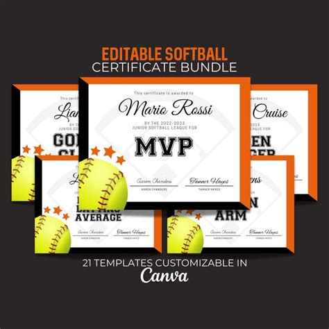 Softball Awards Printable Softball Team Certificate Bundle Editable