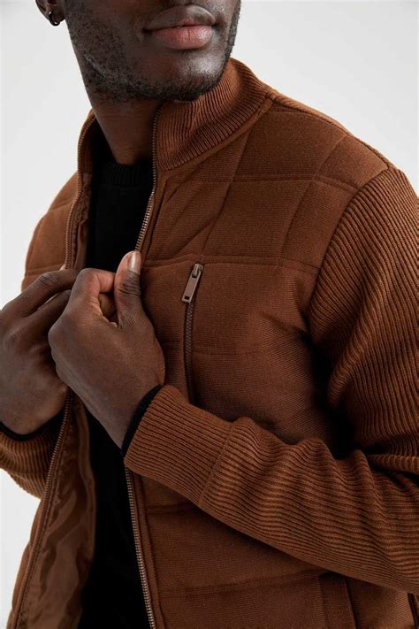 Marron HOMME Cardigan aviateur à col montant et coupe ajustée 2000563