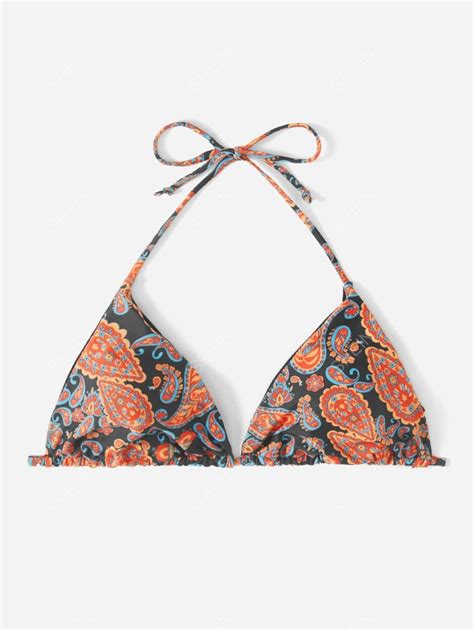 Shein Swim Curve Top Bikini Tri Ngulo Con Estampado De Paisley Halter