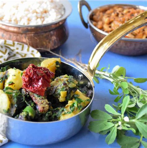 Aloo Methi Palak Sabzi Potato Fenugreek Leaves And Spinach Stir Fry