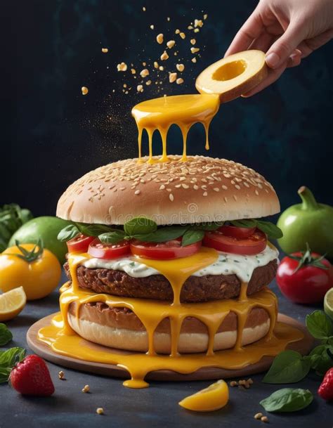 Cheesy Veggie Burger Extravaganza Stock Photo - Image of foodie, burger ...