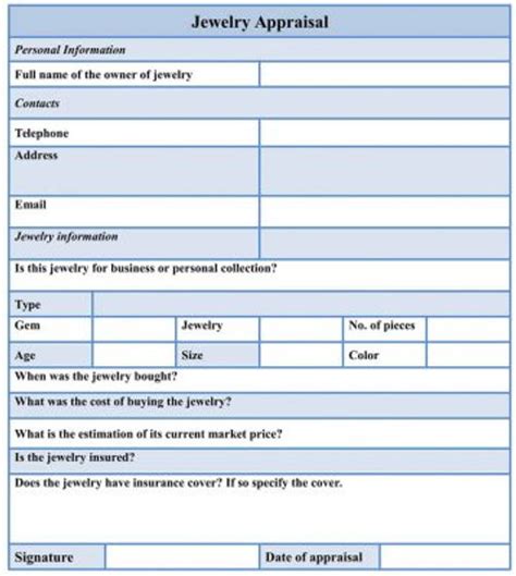 Printable Jewelry Appraisal Form Word Template And Sample