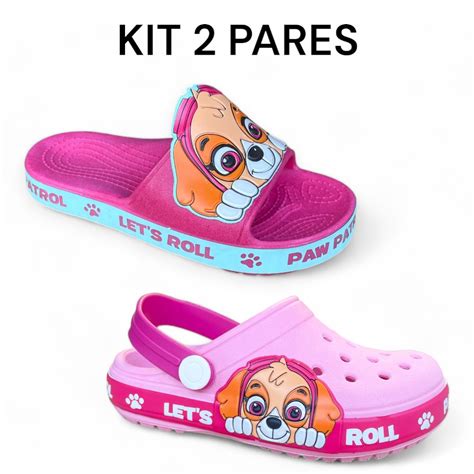 Kit 2 Pares Chinelo Babuche Patrulha Canina Personagem Skye Menina