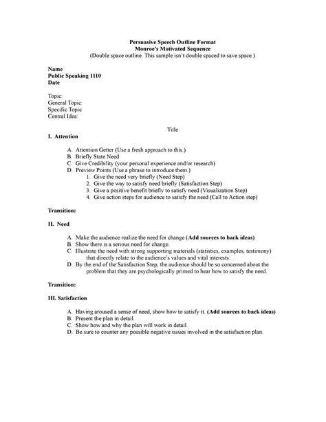 Monroe S Motivated Sequence Persuasive Speech Skeletal Outline