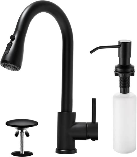 Vfauosit Black Kitchen Faucet With Soap Dispenser 3 Mode Kitchen Sink Faucet With Pull Down