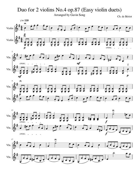 Duo For 2 Violins No4 Op87 Easy Violin Duets Sheet Music For Violin