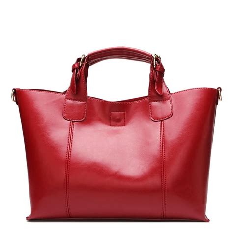 Red Leather Tote Bags Inner Pouch Womens Work Bags Leather Handbags