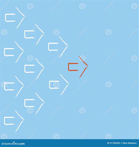 Red Arrow Leading White Arrows Cartoon Vector 91789369