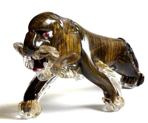 Rare Murano Black And Gold Flecks Italian Art Glass Tiger Sculpture For Sale At 1stdibs