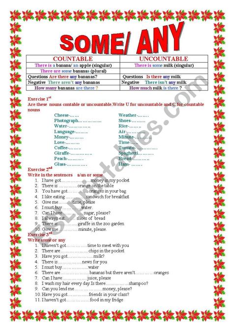 A An Some Any With Countable And Uncountable Nouns Esl Worksheet By