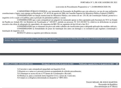 MPF abre inquérito civil para apurar deficiência na execução da