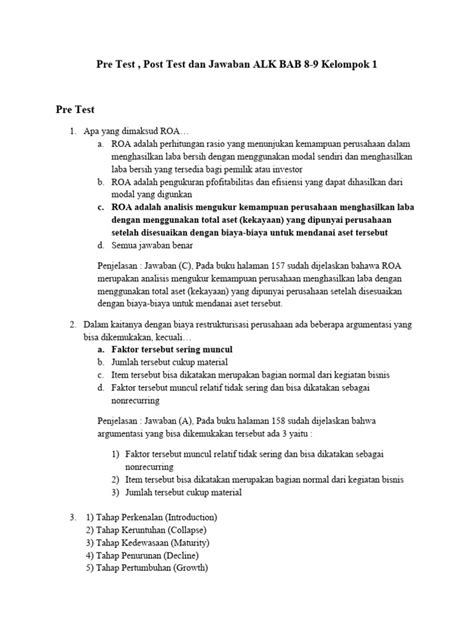 pre test pos test  jawaban akl bab     bisnis