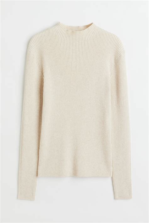 Rib Knit Jumper Light Oat Beige Ladies Handm Gb