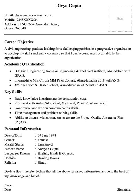 Civil Engineer Resume Formats For Freshers Download Word Format